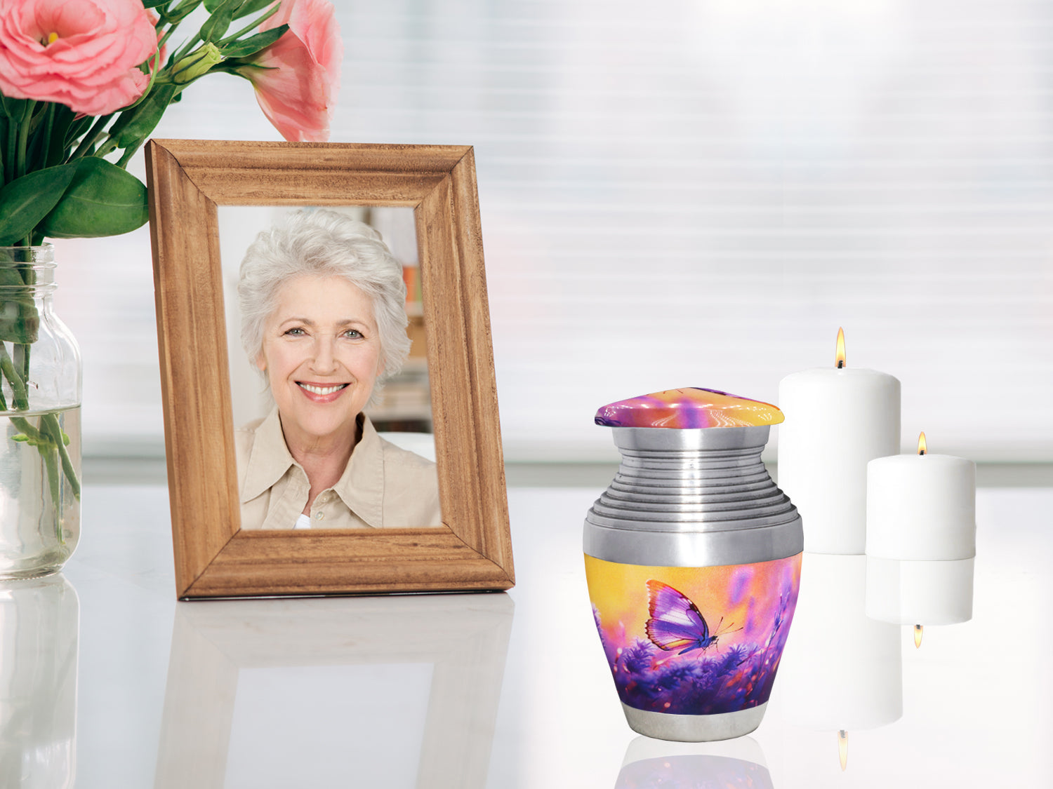 Purple Urn with Butterflies & Lavender – Full Size Urn for Cremated Remains & Mini Urn | MEILINXU — Made for Lasting Remembrance