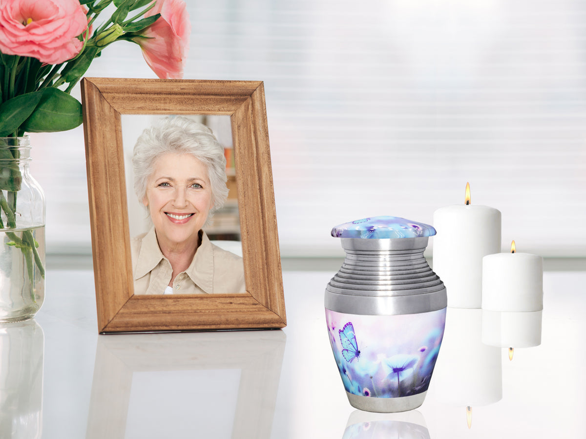 Blue Butterfly Urns for Ashes – Large Adult Urn and Mini Keepsake Urn for Human Ashes | MEILINXU — Made for Lasting Remembrance