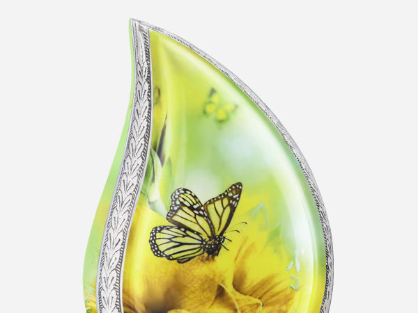Yellow Butterfly Urn for Ashes – Teardrop Big Memorial Urn & Tiny Brass Keepsake | MEILINXU — Distinctive Memorial Artwork