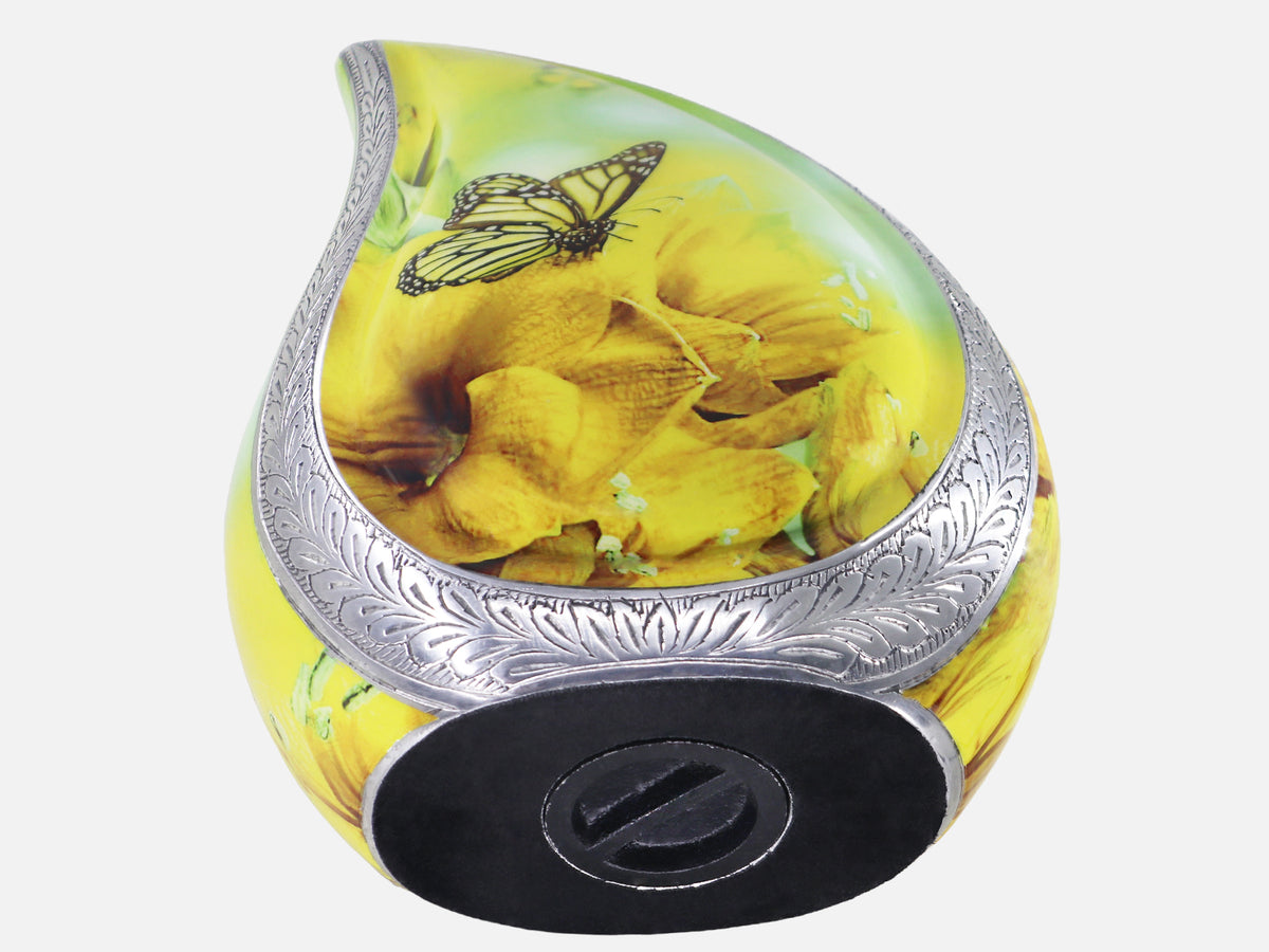 Yellow Butterfly Urn for Ashes – Teardrop Big Memorial Urn & Tiny Brass Keepsake | MEILINXU — Made for Lasting Remembrance