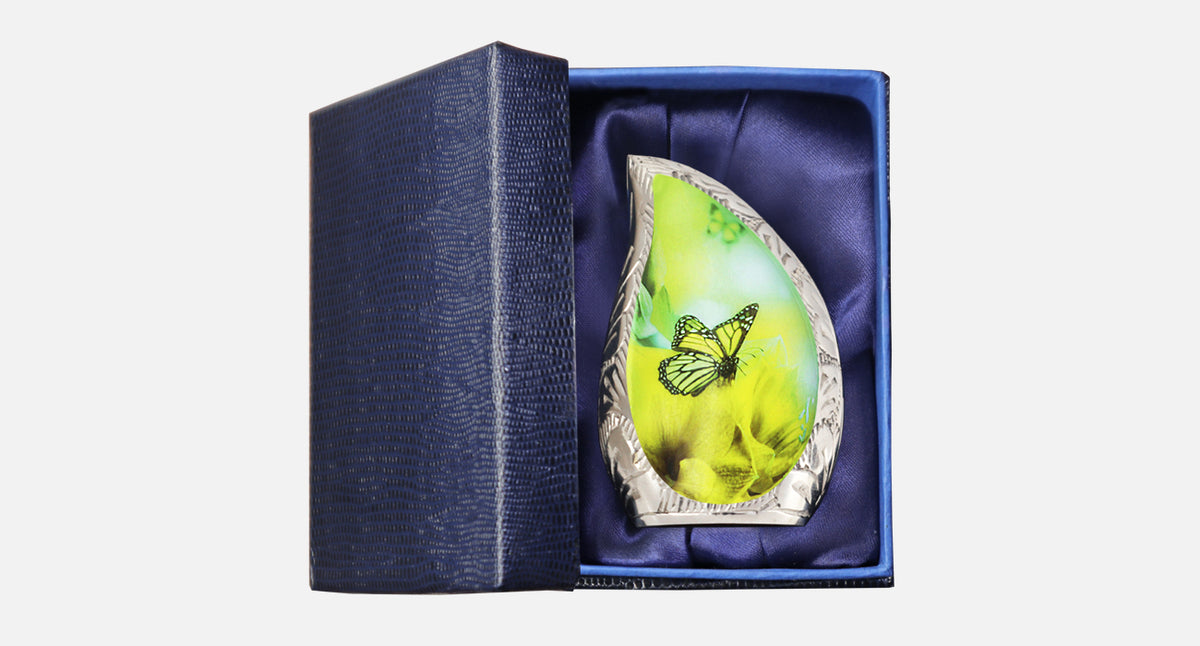 Yellow Butterfly Urn for Ashes – Teardrop Big Memorial Urn & Tiny Brass Keepsake | MEILINXU — Thoughtful Presentation