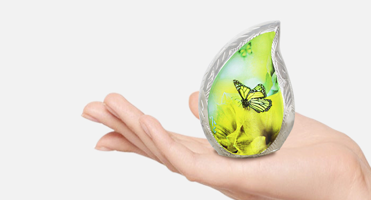 Yellow Butterfly Urn for Ashes – Teardrop Big Memorial Urn & Tiny Brass Keepsake | MEILINXU — Made for Lasting Remembrance