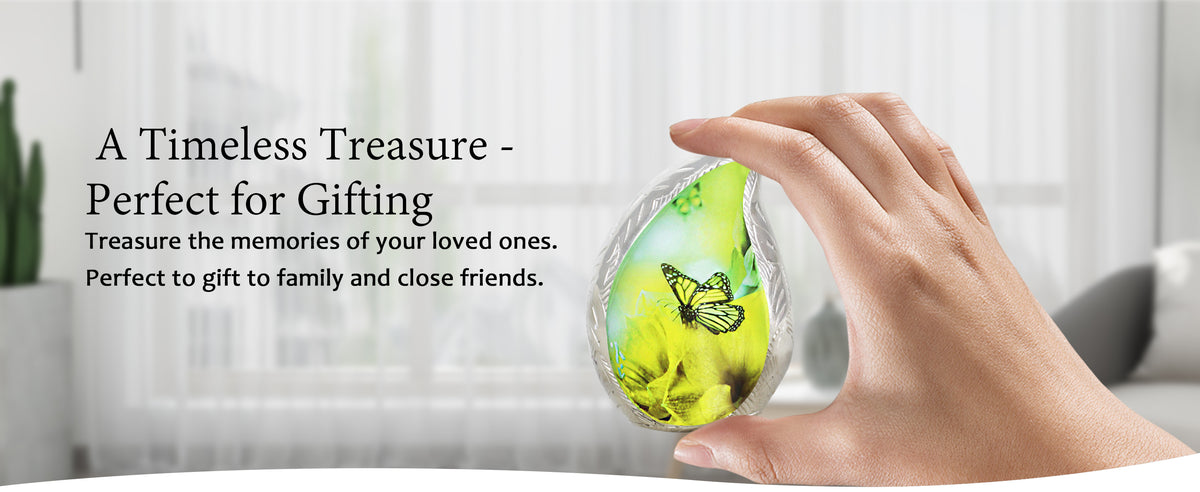 Yellow Butterfly Urn for Ashes – Teardrop Big Memorial Urn & Tiny Brass Keepsake | MEILINXU — A Personal Memorial