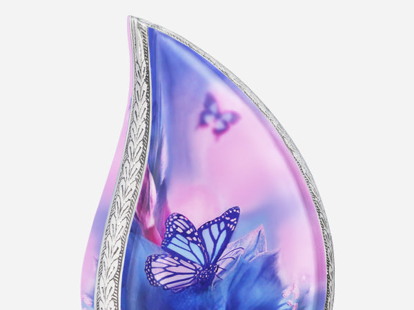 Blue Urns for Human Ashes – Butterfly Teardrop Full Size Urn and Small Brass Keepsake Urn | MEILINXU — Distinctive Memorial Artwork