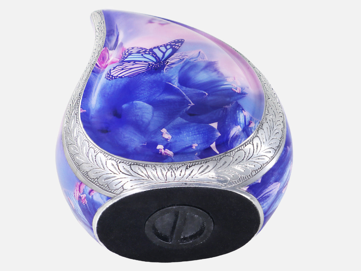 Blue Urns for Human Ashes – Butterfly Teardrop Full Size Urn and Small Brass Keepsake Urn | MEILINXU — Made for Lasting Remembrance