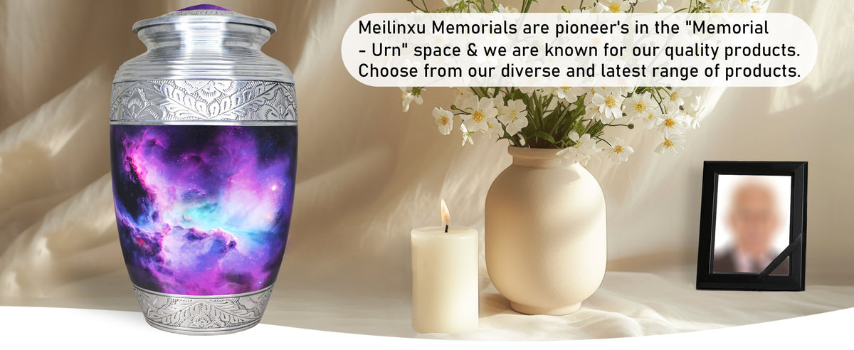 Purple Urns for Human Ashes – Cosmic Galaxy Full Size Adult Urn and Mini Keepsake Urn | MEILINXU — A Meaningful Memorial for Home or Niche
