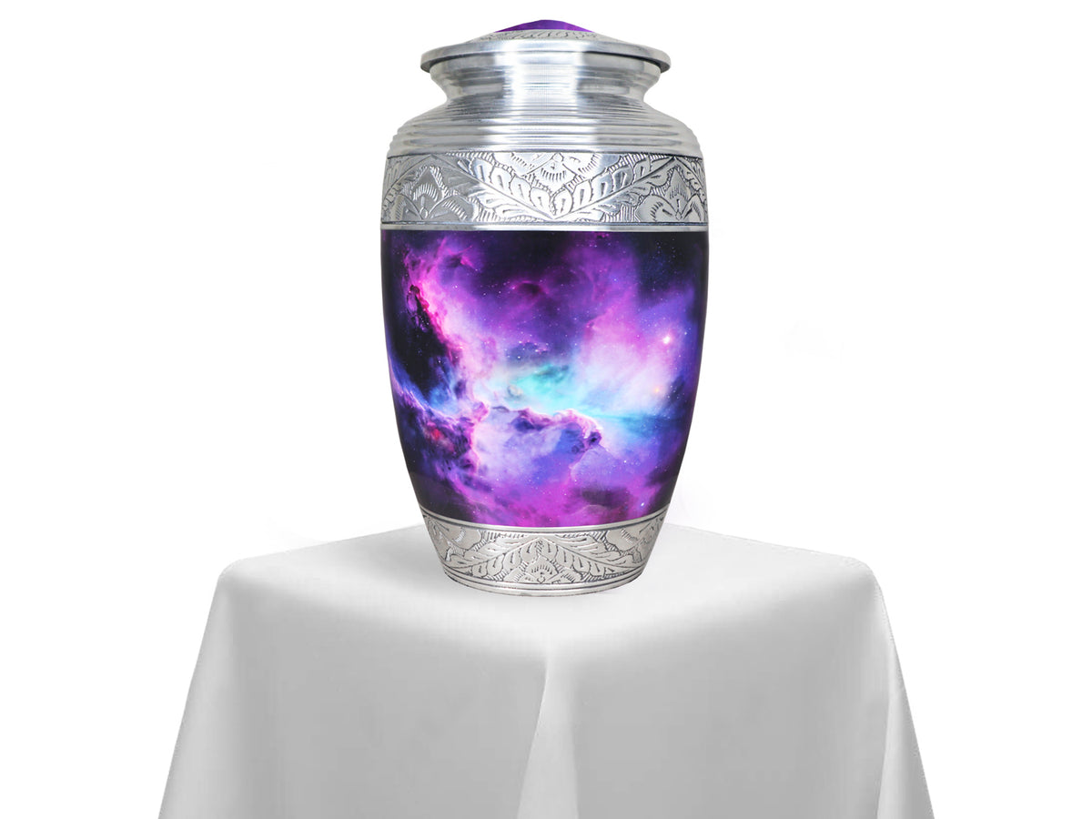 Purple Urns for Human Ashes – Cosmic Galaxy Full Size Adult Urn and Mini Keepsake Urn | MEILINXU — Secure and Considered Design