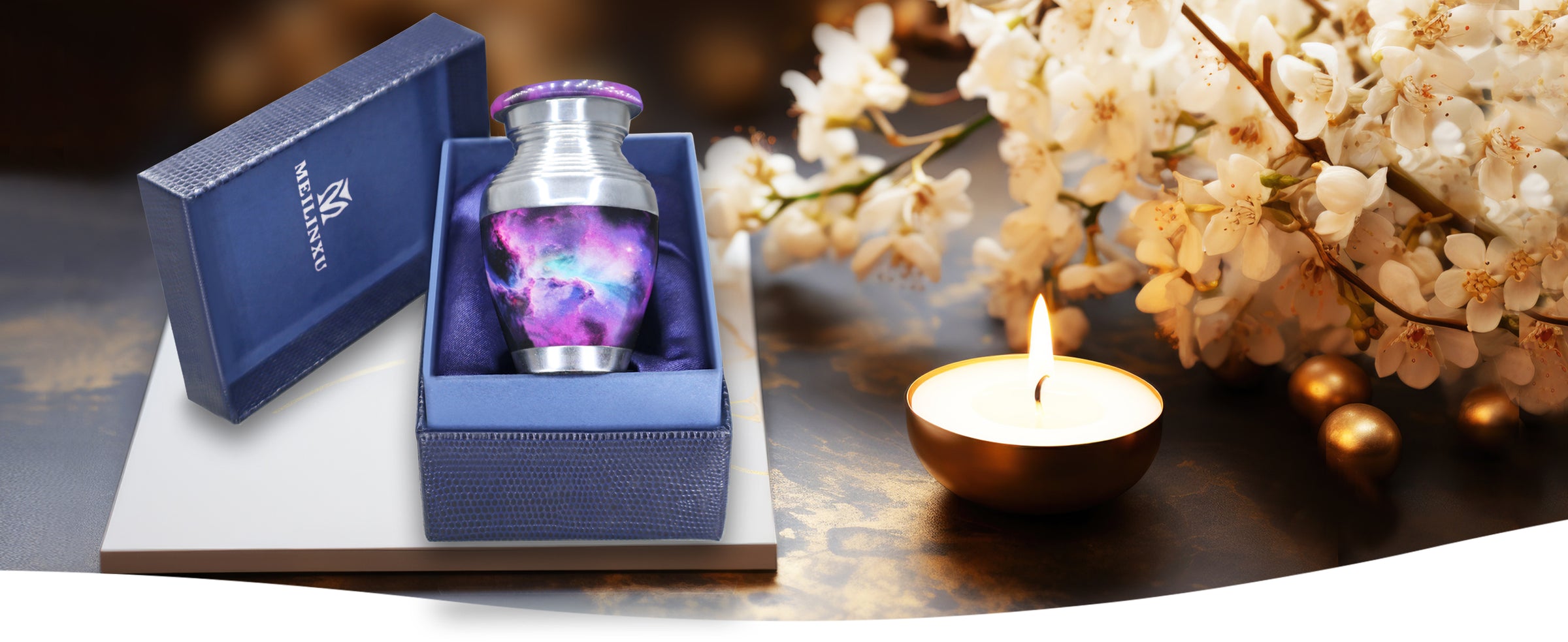 Purple Urns for Human Ashes – Cosmic Galaxy Full Size Adult Urn and Mini Keepsake Urn | MEILINXU — A Meaningful Memorial for Home or Niche