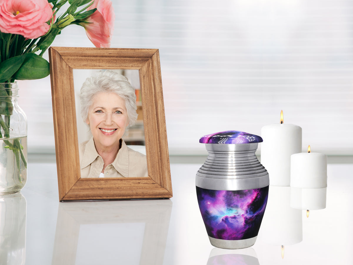 Purple Urns for Human Ashes – Cosmic Galaxy Full Size Adult Urn and Mini Keepsake Urn | MEILINXU — Made for Lasting Remembrance