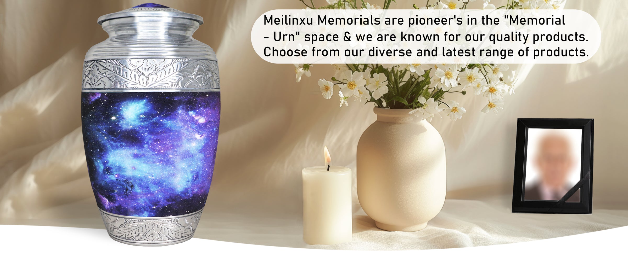 Blue Cremation Urns for Cremated Remains – Cosmic Galaxy Full Size Urn and Miniature Urn | MEILINXU — A Meaningful Memorial for Home or Niche