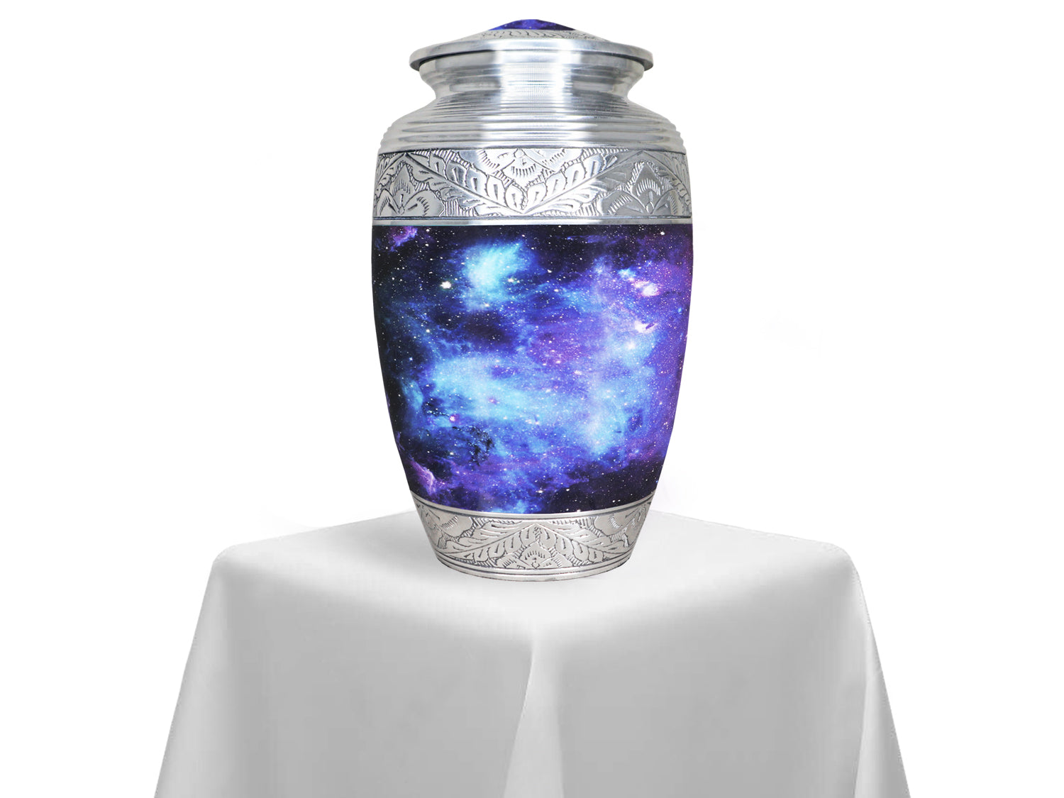 Blue Cremation Urns for Cremated Remains – Cosmic Galaxy Full Size Urn and Miniature Urn | MEILINXU — Secure and Considered Design
