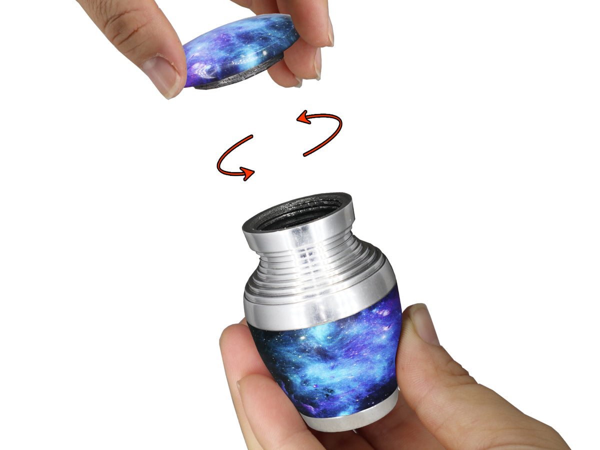 Blue Cremation Urns for Cremated Remains – Cosmic Galaxy Full Size Urn and Miniature Urn | MEILINXU — Made with Care