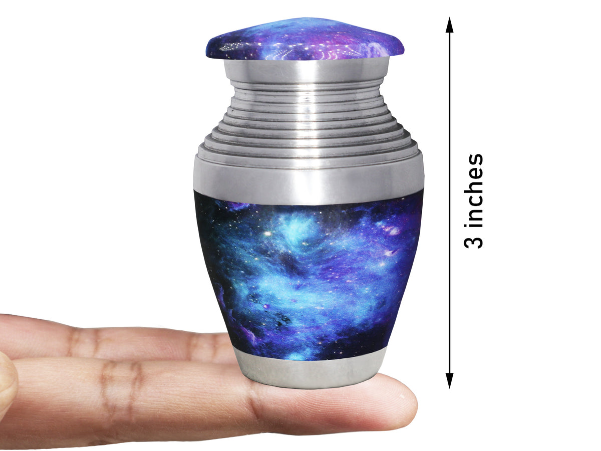 Blue Cremation Urns for Cremated Remains – Cosmic Galaxy Full Size Urn and Miniature Urn | MEILINXU — Secure and Considered Design
