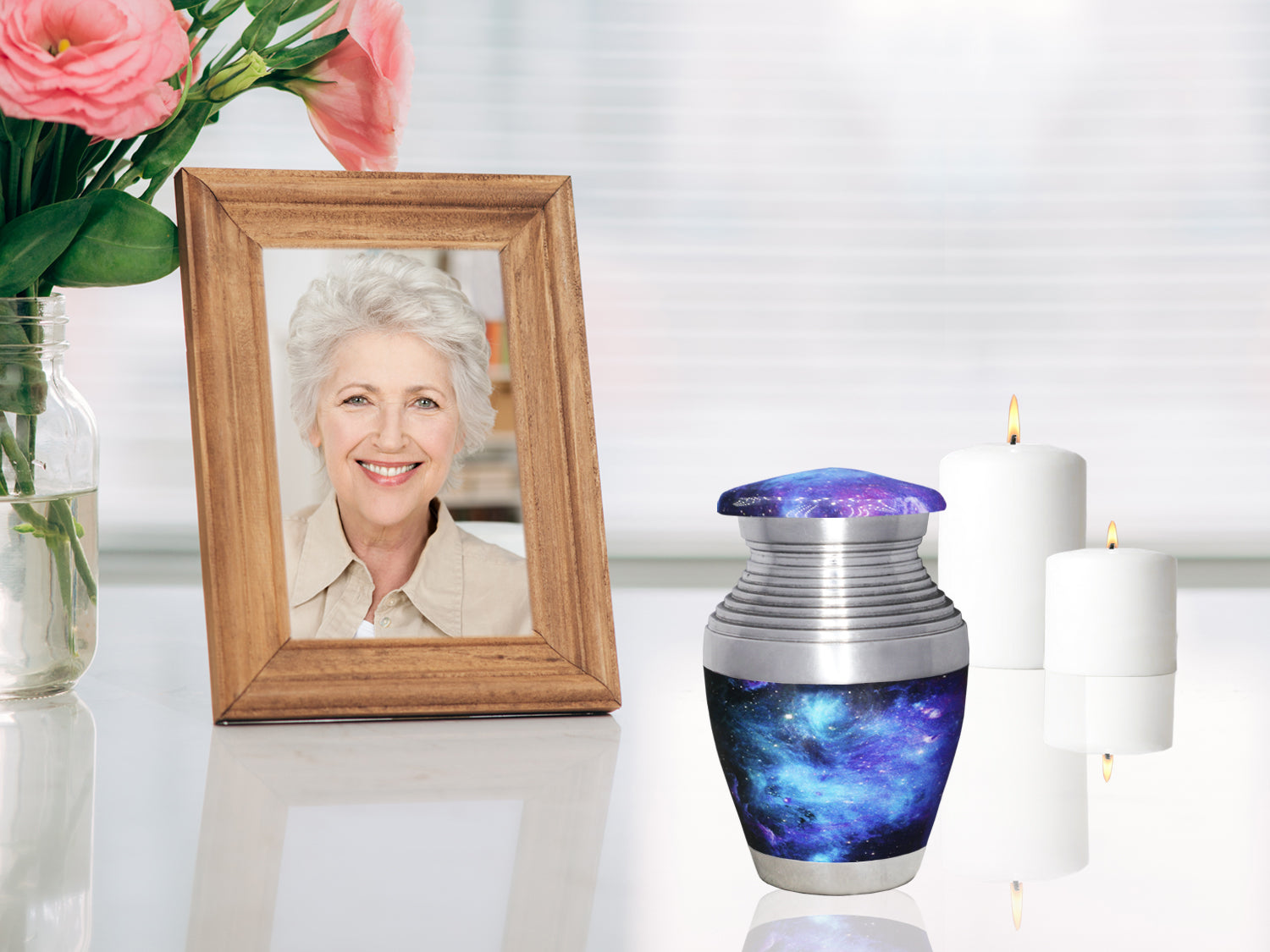 Blue Cremation Urns for Cremated Remains – Cosmic Galaxy Full Size Urn and Miniature Urn | MEILINXU — Made for Lasting Remembrance