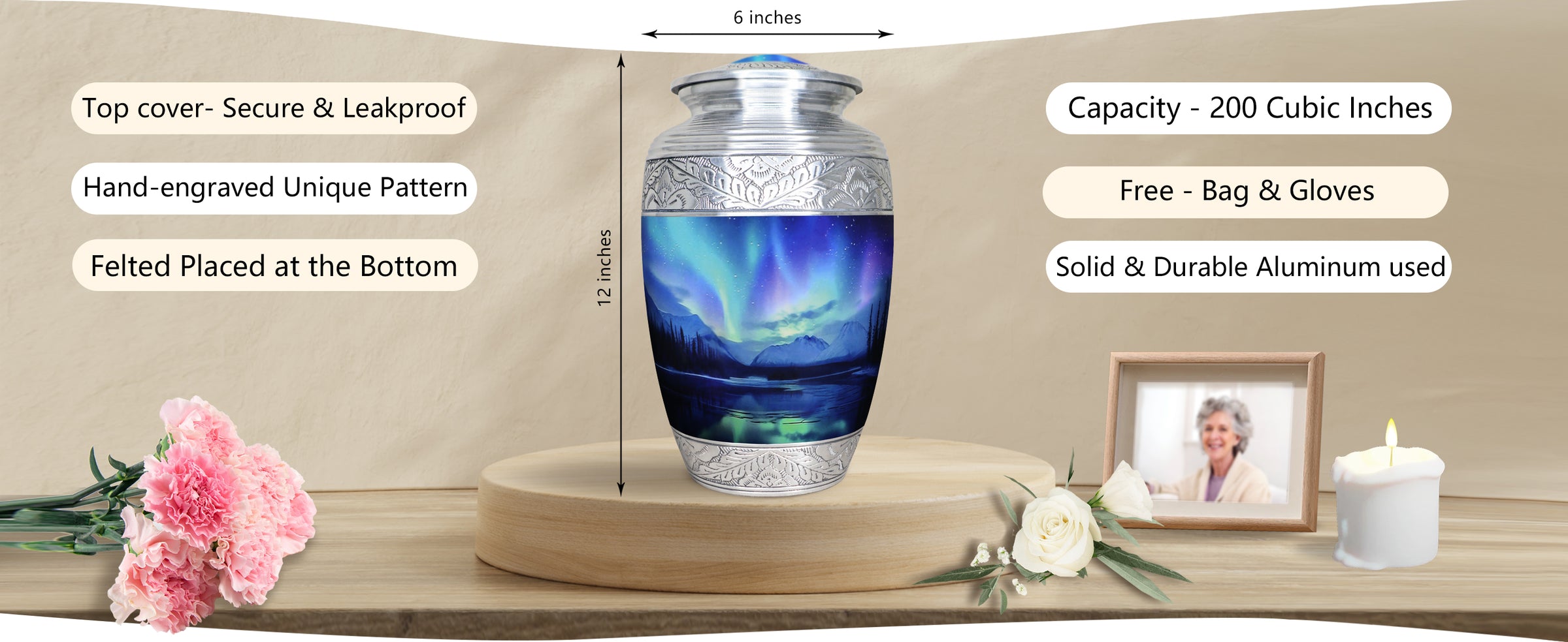 Aurora Borealis Urn for Ashes – Northern Lights Adult Urn and Mini Keepsake Urn | MEILINXU — A Meaningful Memorial for Home or Niche