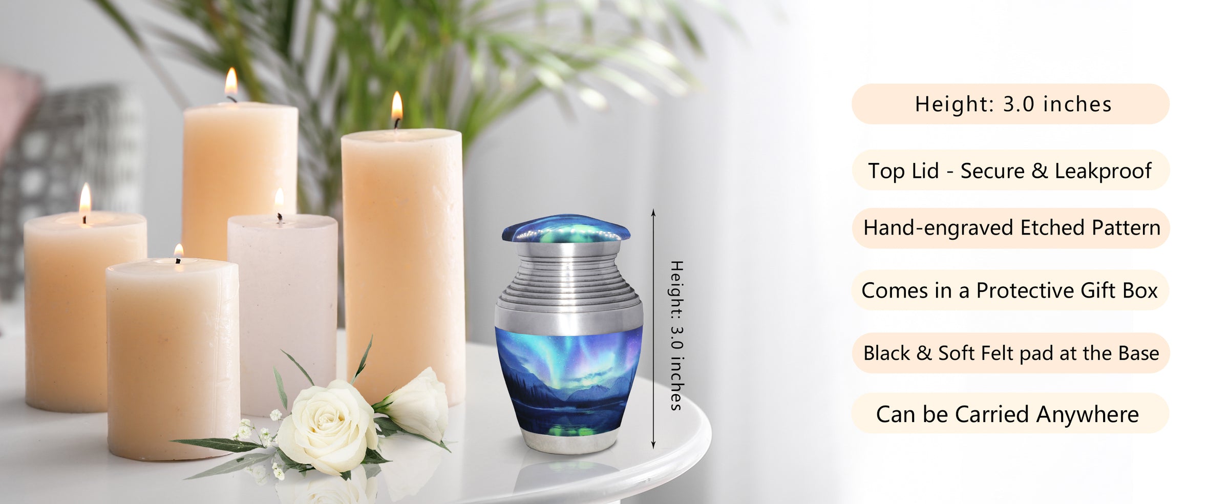 Aurora Borealis Urn for Ashes – Northern Lights Adult Urn and Mini Keepsake Urn | MEILINXU — A Meaningful Memorial for Home or Niche