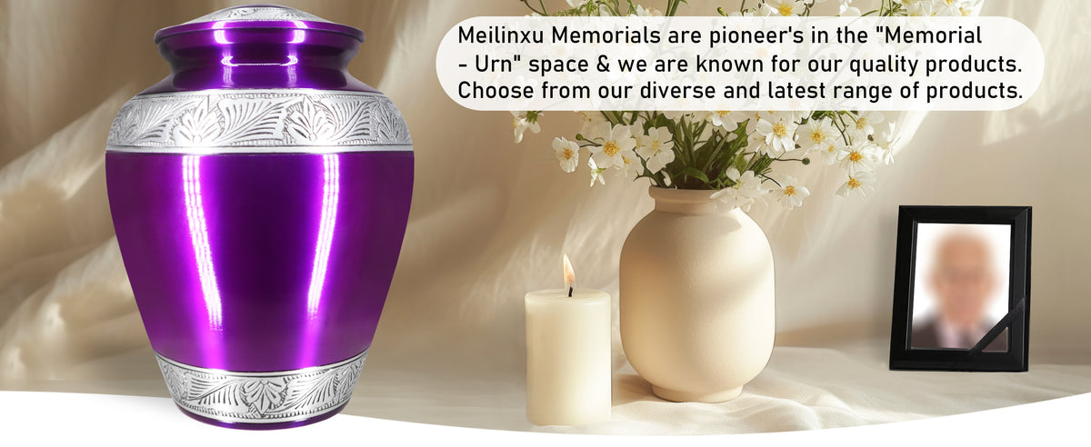 Purple Urns for Human Ashes – Silver Engraved Full Size Aluminum Adult Urn | MEILINXU — A Meaningful Memorial for Home or Niche