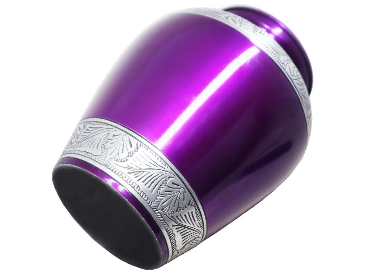 Purple Urns for Human Ashes – Silver Engraved Full Size Aluminum Adult Urn | MEILINXU — Distinctive Memorial Artwork