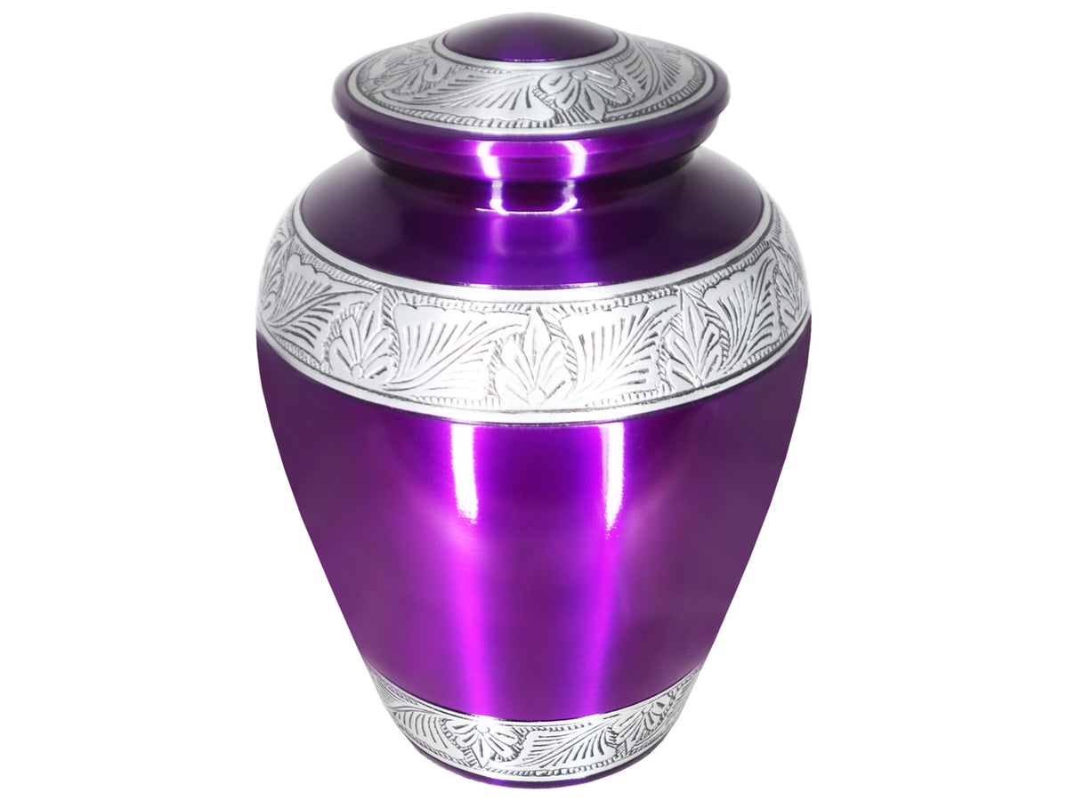 Purple Urns for Human Ashes – Silver Engraved Full Size Aluminum Adult Urn | MEILINXU — Thoughtful Presentation