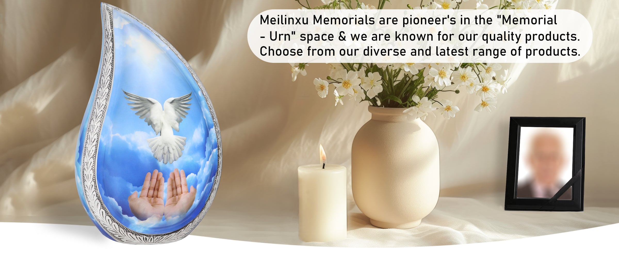Dove Urn for Ashes – Blue Tear Drop Unique Cremation Urn, Large Adult Urn for Human Ashes | MEILINXU — A Meaningful Memorial for Home or Niche