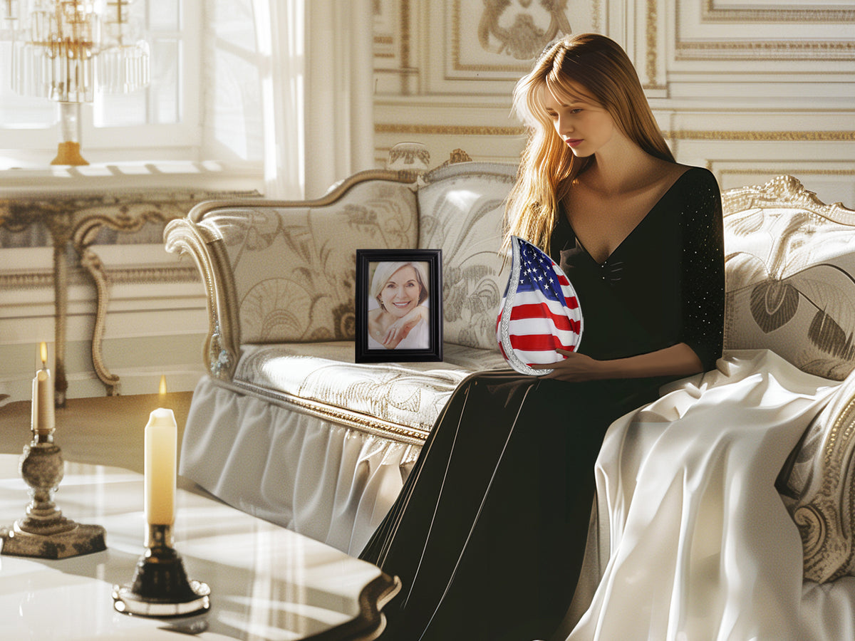 American Flag Urn for Ashes – Patriotic Teardrop Large Adult Urn for Human Ashes | MEILINXU — Made for Lasting Remembrance
