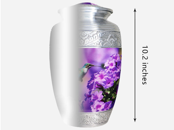 Purple Hummingbird Urn for Ashes – Floral Full Size Adult Cremation Urn for Human Ashes | MEILINXU — Made with Care