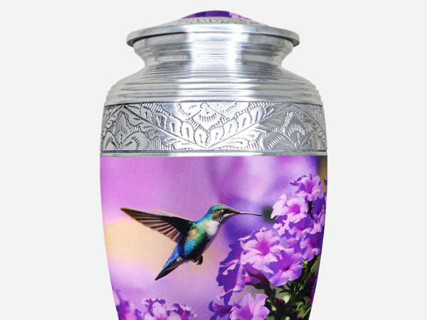 Purple Hummingbird Urn for Ashes – Floral Full Size Adult Cremation Urn for Human Ashes | MEILINXU — Distinctive Memorial Artwork