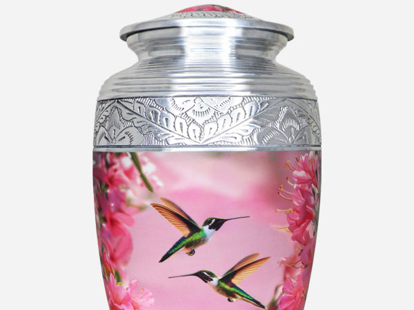 Pink Hummingbird Urn for Ashes – Floral Full Size Adult Cremation Urn for Human Ashes | MEILINXU — Distinctive Memorial Artwork