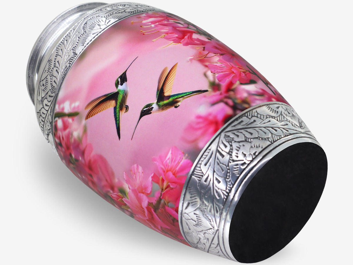 Pink Hummingbird Urn for Ashes – Floral Full Size Adult Cremation Urn for Human Ashes | MEILINXU — Made for Lasting Remembrance