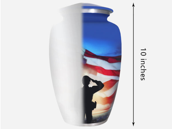 Veteran Urn with American Flag – Soldier Salute Large Adult Urn for Human Ashes | MEILINXU — Made with Care