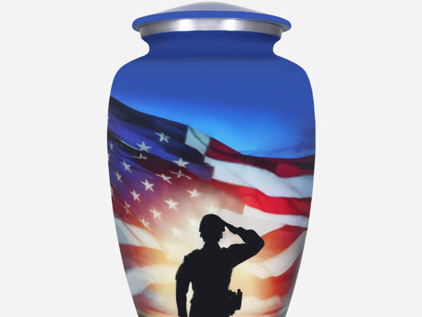 Veteran Urn with American Flag – Soldier Salute Large Adult Urn for Human Ashes | MEILINXU — Distinctive Memorial Artwork