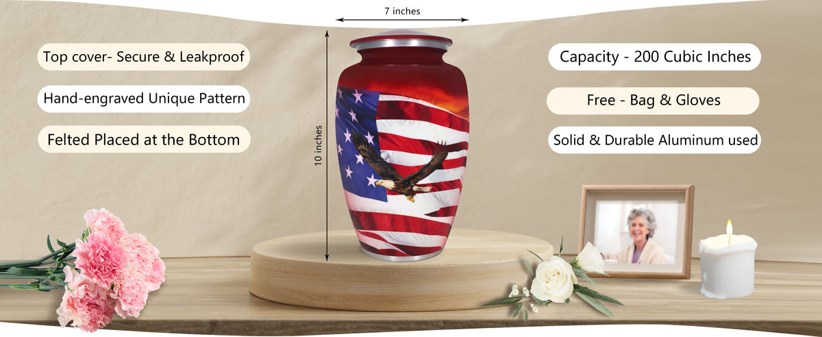 Eagle Urn for Ashes – Patriotic American Flag Veteran Big Adult Urn for Human Ashes | MEILINXU — A Meaningful Memorial for Home or Niche