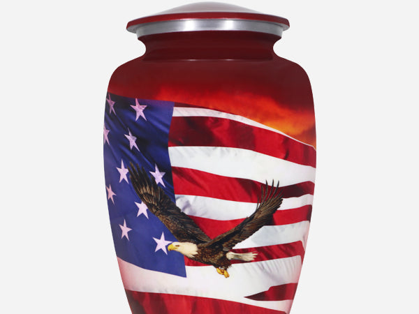 Eagle Urn for Ashes – Patriotic American Flag Veteran Big Adult Urn for Human Ashes | MEILINXU — Distinctive Memorial Artwork