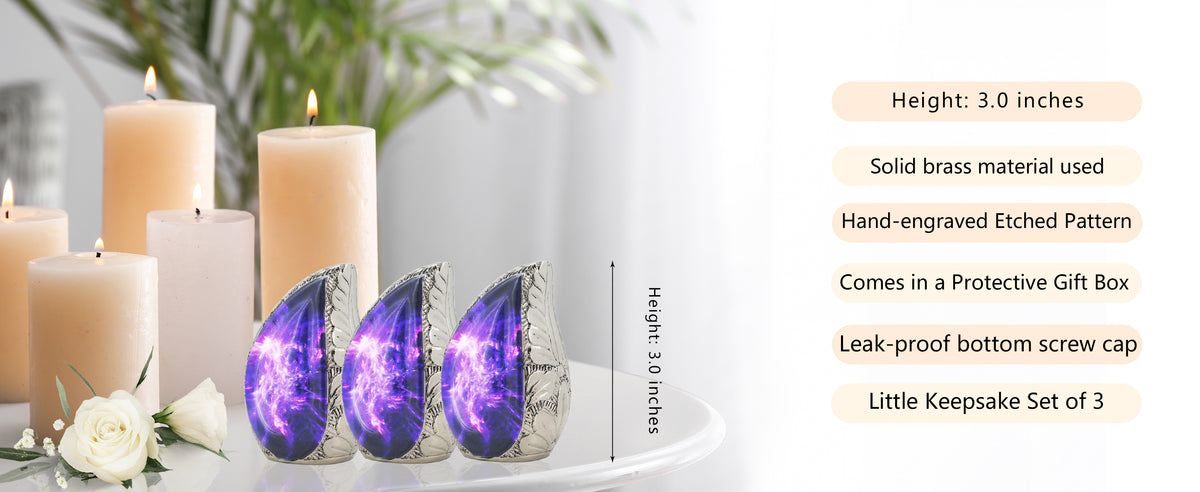 Amethyst Urn for Ashes – Cosmic Galaxy Full Size Urn, Brass Keepsake & 3 Mini Urns | MEILINXU — A Meaningful Memorial for Home or Niche
