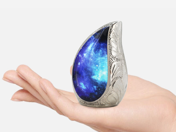 Black and Blue Galaxy Urn – Cosmic Tear Drop Adult Urn, Brass Keepsake & Set of 3 | MEILINXU — Made for Lasting Remembrance