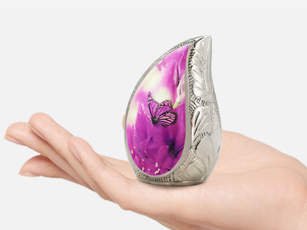 Purple Cremation Urns – Butterfly Tear Drop Adult Urn, Mini Keepsake Urn & Set of 3 | MEILINXU — Made for Lasting Remembrance