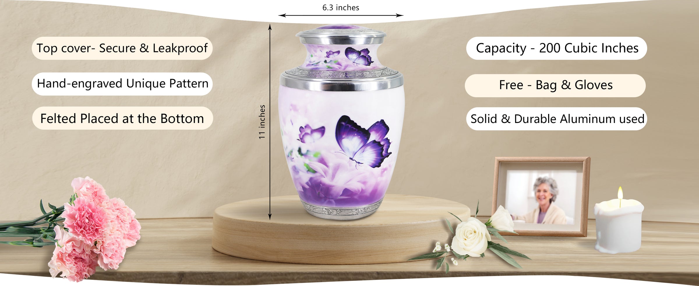Purple Butterfly Urn for Ashes – Royal Floral Large Adult Urn & Small Keepsake Urn | MEILINXU — A Meaningful Memorial for Home or Niche
