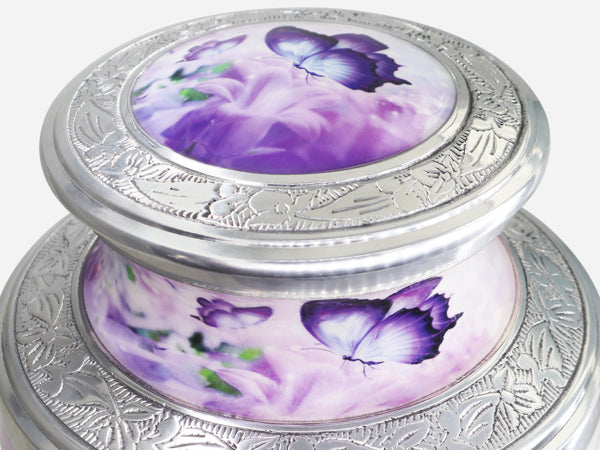Purple Butterfly Urn for Ashes – Royal Floral Large Adult Urn & Small Keepsake Urn | MEILINXU — Secure and Considered Design