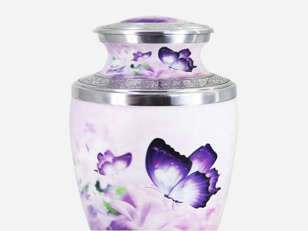 Purple Butterfly Urn for Ashes – Royal Floral Large Adult Urn & Small Keepsake Urn | MEILINXU — Distinctive Memorial Artwork