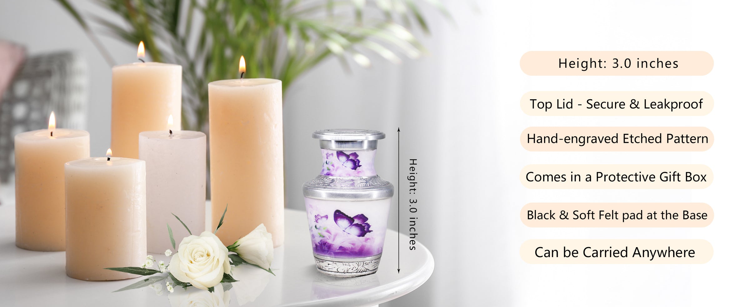 Purple Butterfly Urn for Ashes – Royal Floral Large Adult Urn & Small Keepsake Urn | MEILINXU — A Meaningful Memorial for Home or Niche
