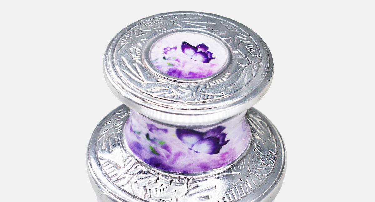 Purple Butterfly Urn for Ashes – Royal Floral Large Adult Urn & Small Keepsake Urn | MEILINXU — Distinctive Memorial Artwork