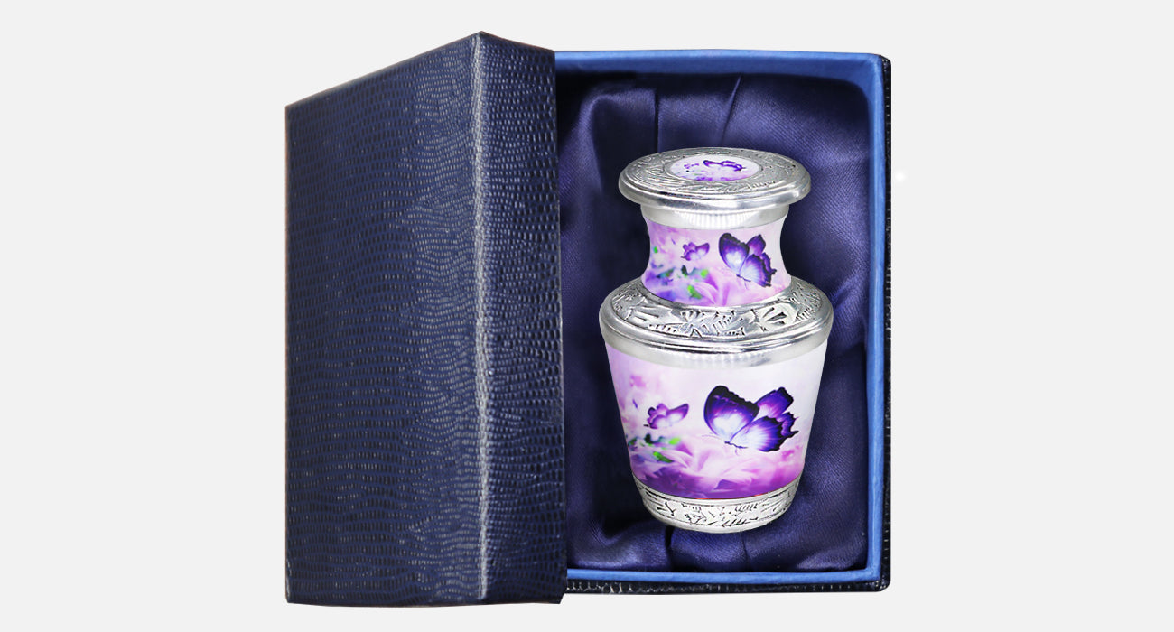 Purple Butterfly Urn for Ashes – Royal Floral Large Adult Urn & Small Keepsake Urn | MEILINXU — Thoughtful Presentation