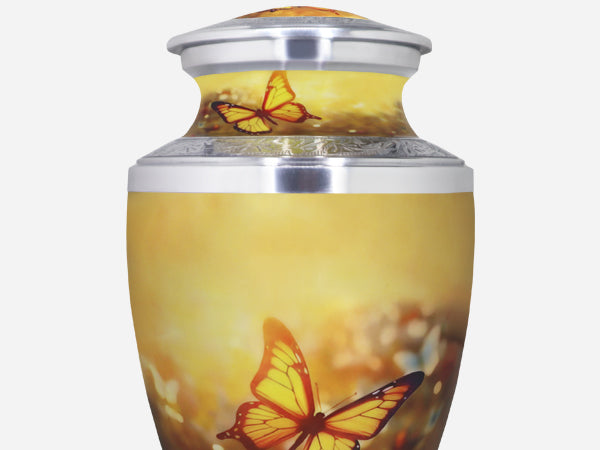Yellow Butterfly Cremation Urn – Floral Adult Urn and Small Keepsake Urn for Human Ashes | MEILINXU — Distinctive Memorial Artwork