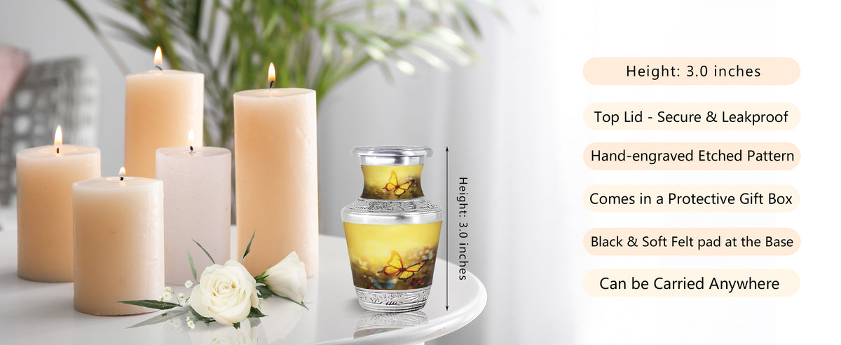 Yellow Butterfly Cremation Urn – Floral Adult Urn and Small Keepsake Urn for Human Ashes | MEILINXU — A Meaningful Memorial for Home or Niche