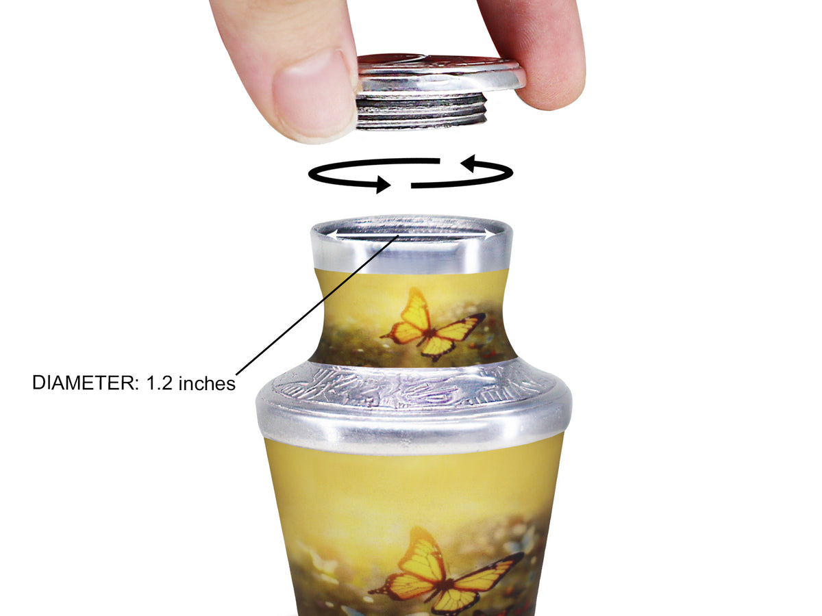 Yellow Butterfly Cremation Urn – Floral Adult Urn and Small Keepsake Urn for Human Ashes | MEILINXU — Made with Care