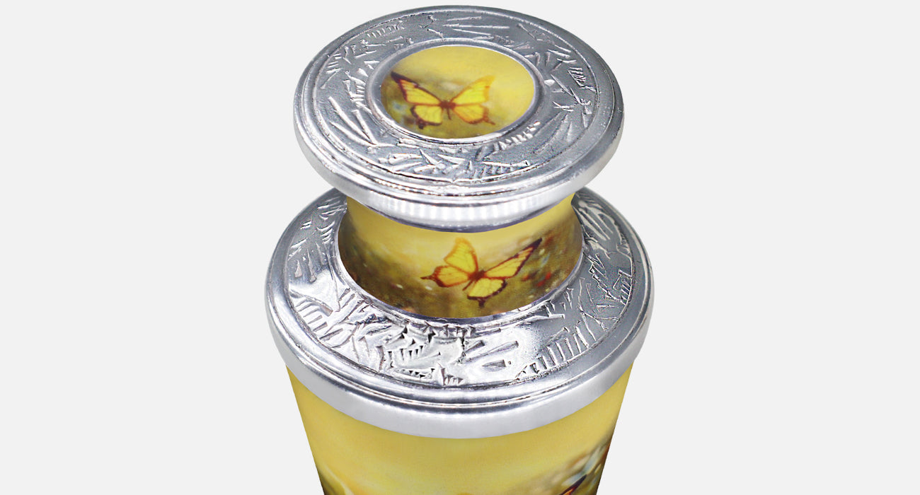 Yellow Butterfly Cremation Urn – Floral Adult Urn and Small Keepsake Urn for Human Ashes | MEILINXU — Distinctive Memorial Artwork