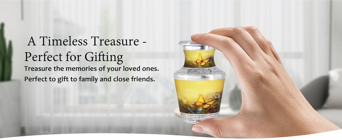 Yellow Butterfly Cremation Urn – Floral Adult Urn and Small Keepsake Urn for Human Ashes | MEILINXU — A Personal Memorial