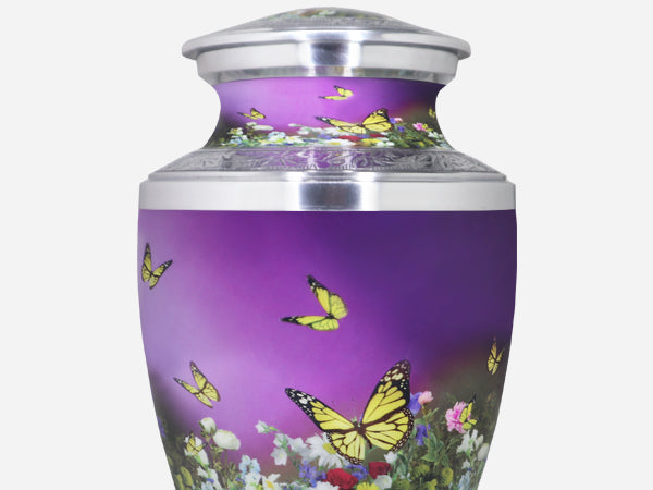 Purple Urn for Ashes – Butterfly Floral Cremation Urns, Large Adult & Small Keepsake | MEILINXU — Distinctive Memorial Artwork