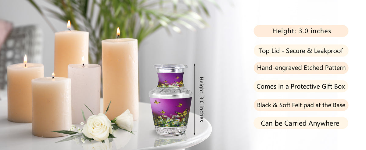 Purple Urn for Ashes – Butterfly Floral Cremation Urns, Large Adult & Small Keepsake | MEILINXU — A Meaningful Memorial for Home or Niche