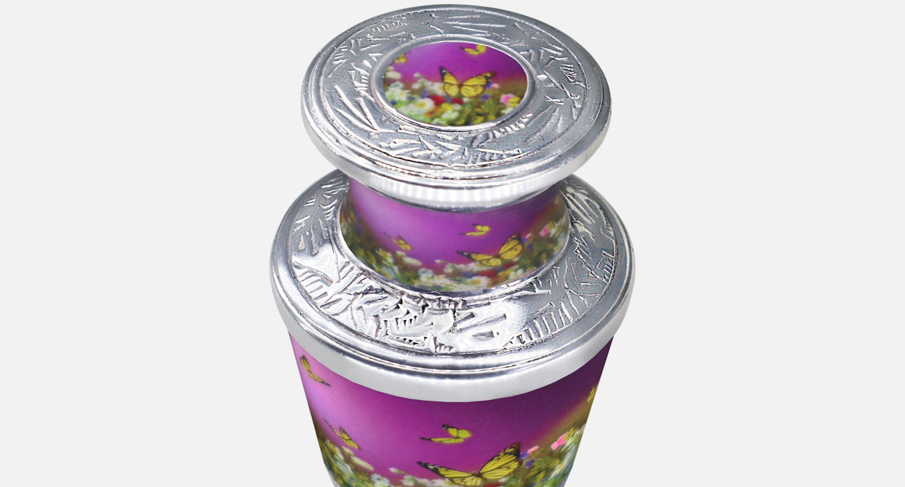 Purple Urn for Ashes – Butterfly Floral Cremation Urns, Large Adult & Small Keepsake | MEILINXU — Distinctive Memorial Artwork
